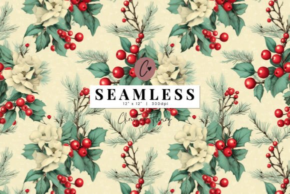 Download Seamless Vintage Holly Background - Holly Collection