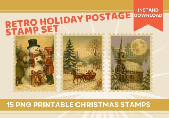 Download Retro Holiday Postage Stamp Set - Holiday Collection