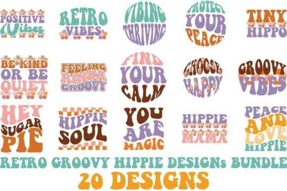 Download RETRO GROOVY HIPPIE DESIGNs BUNDLE - Hippie designs Collection