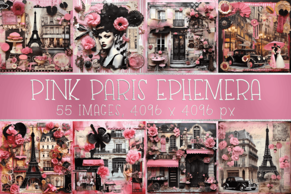 Download Pink Paris Vintage Ephemera Scrapbooking - Ephemera Collection