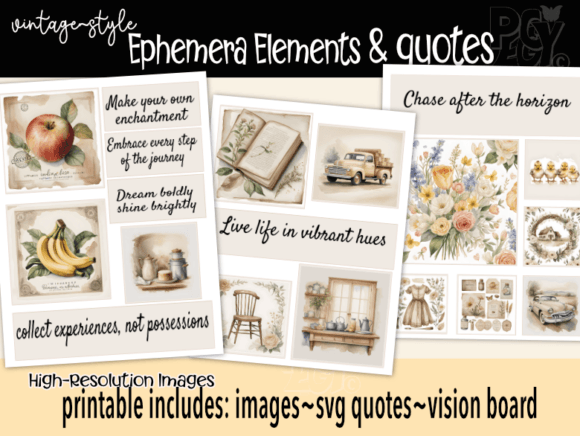 Download Vintage Ephemera Vision Board Set &amp; SVG - Ephemera Collection
