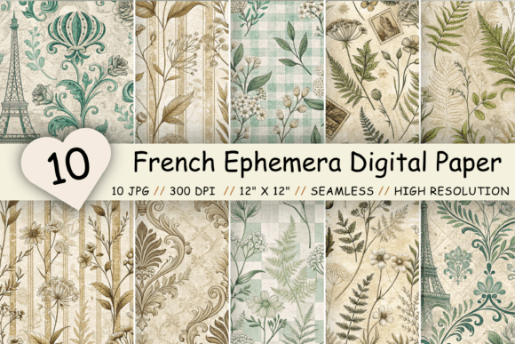Download French Ephemera Digital Paper Pack - Ephemera Collection