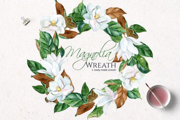 Download White Watercolor Magnolia Wreath - White watercolor Collection